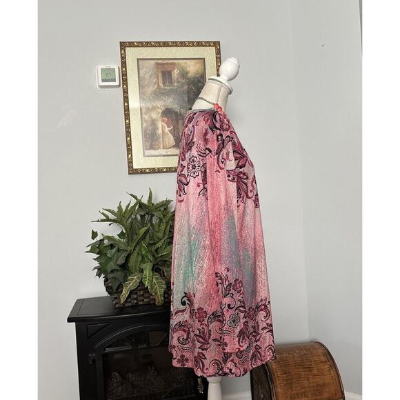 Lily By Firmiana Women Summer Tunic XL Long Sleeve V-neck Collarless Floral - Picture 3 of 10